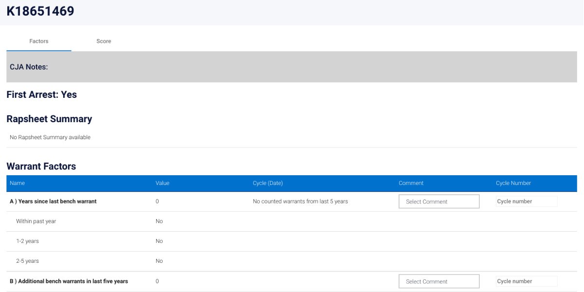 A table with rows and columns displaying information about arrest warrants